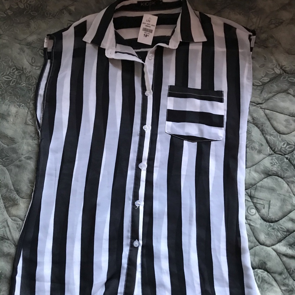 Button down striped “referee” style tank